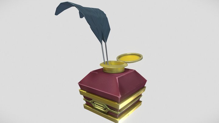 Stylized Old Writing Feather In Ink 3D Model