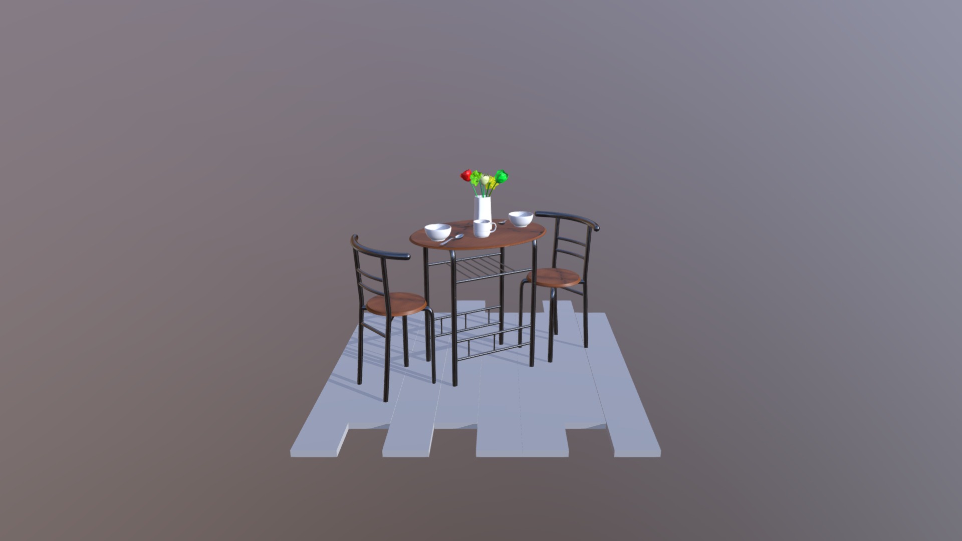3D model Table set - This is a 3D model of the Table set. The 3D model is about a table with chairs and a plant on it.