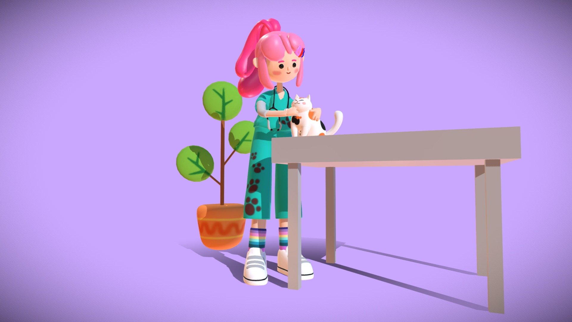 Veterinarian and Calico Cat