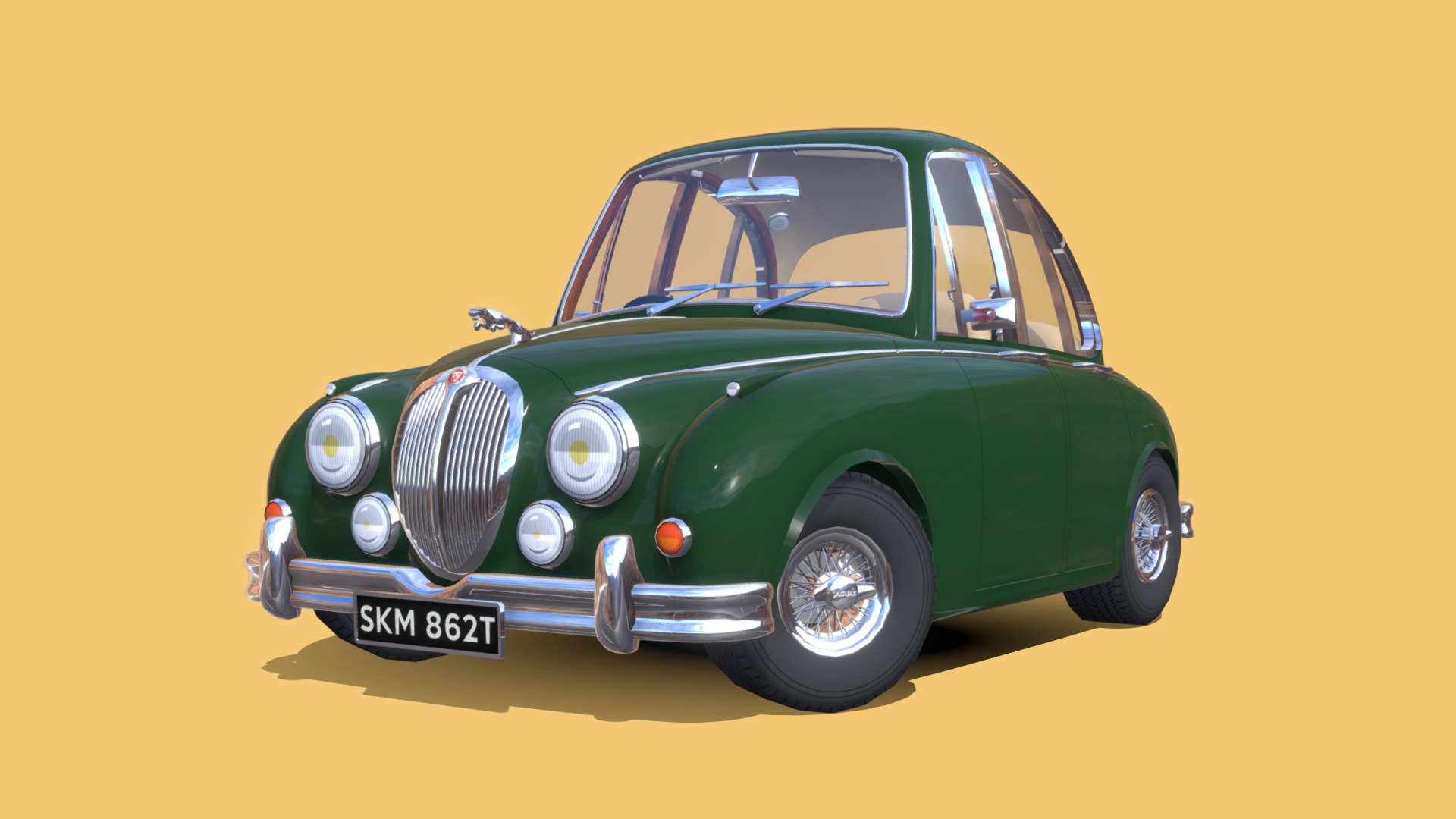 3D model Jaguar MK2 cartoon stylized - This is a 3D model of the Jaguar MK2 cartoon stylized. The 3D model is about a green car with a white background.
