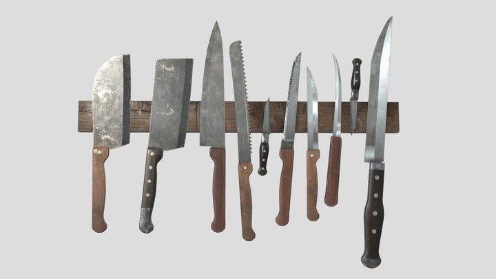 Used Butcher Knife Set 3D Model