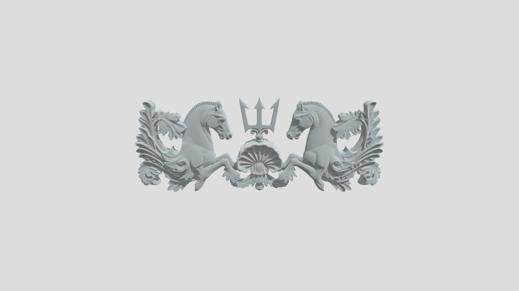 Two Horses Heraldic Crest with Trident