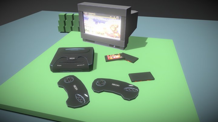 Lowpoly Sega Genesis gaming console 3D Model