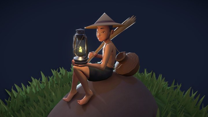 Boy with a lantern 3D Model