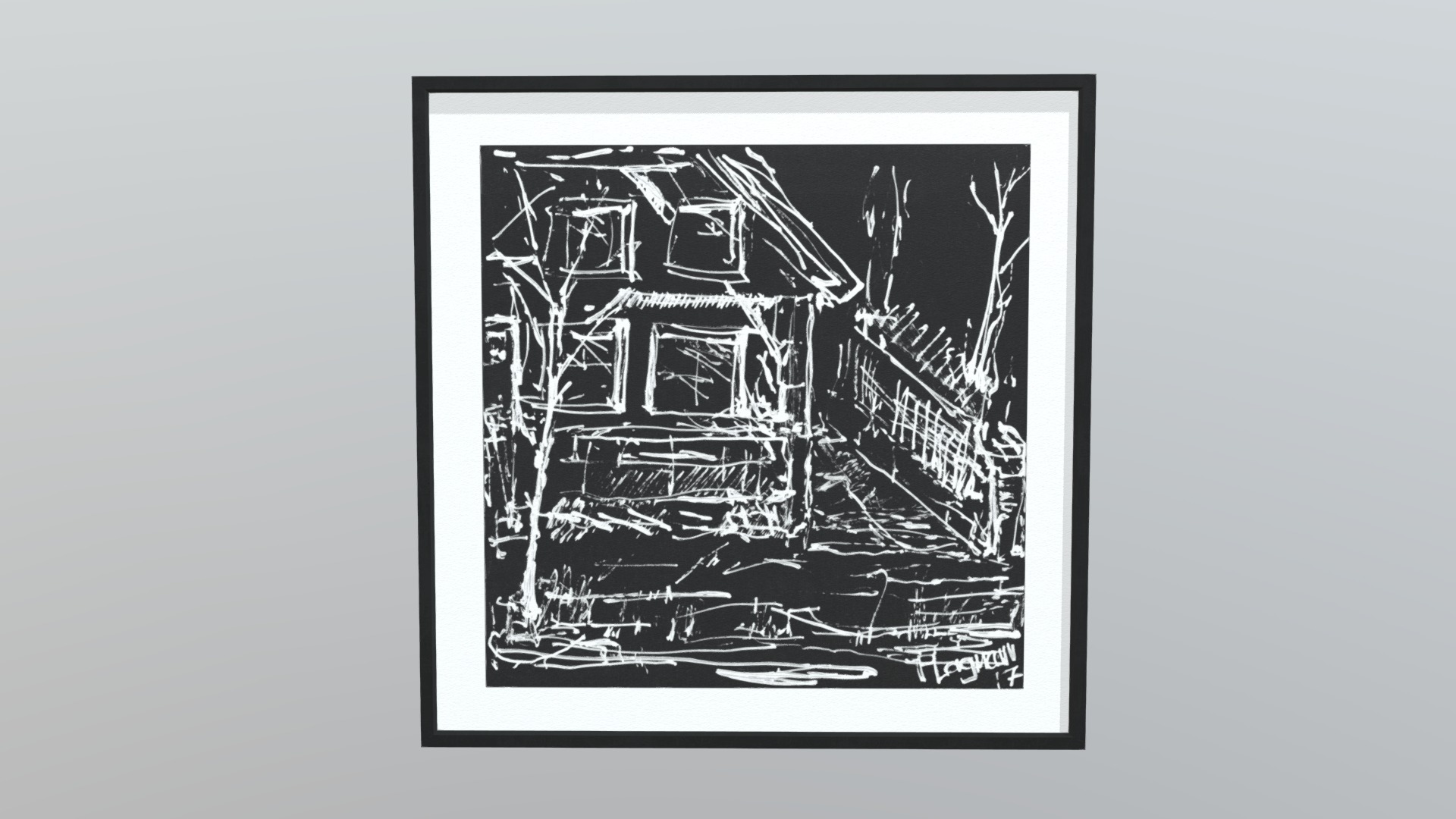 3D model Picture Frame – Untitled #house - This is a 3D model of the Picture Frame - Untitled #house. The 3D model is about a black and white drawing of a blackboard with writing on it.