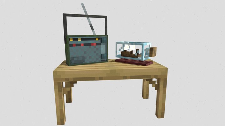 Retro radio & Ship in the bottle 3D Model
