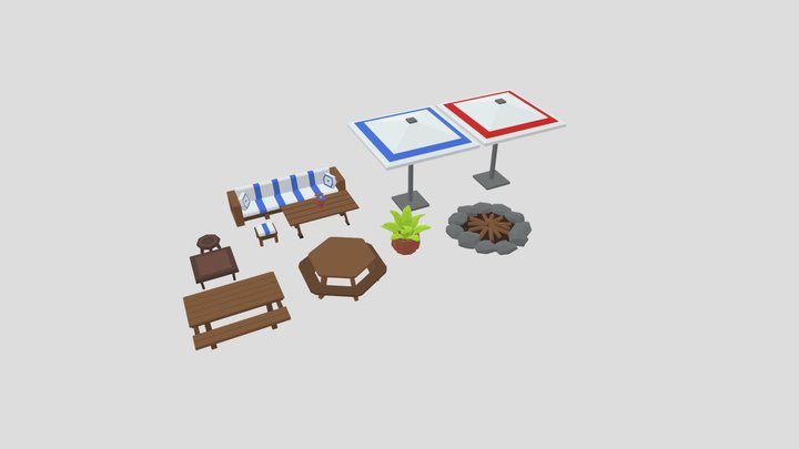 Low Poly Outdoor Furniture v1. 3D Model