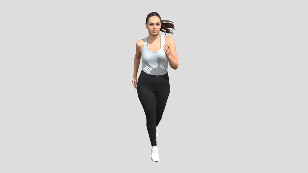 Running Woman in Grey Tank and Black Leggings