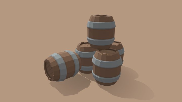 Low Poly Barrels 3D Model