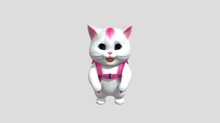 Cute cartoon cat with backpack 3D Model