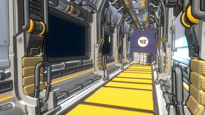 Comic Shaded Sci-Fi Corridor 3D Model