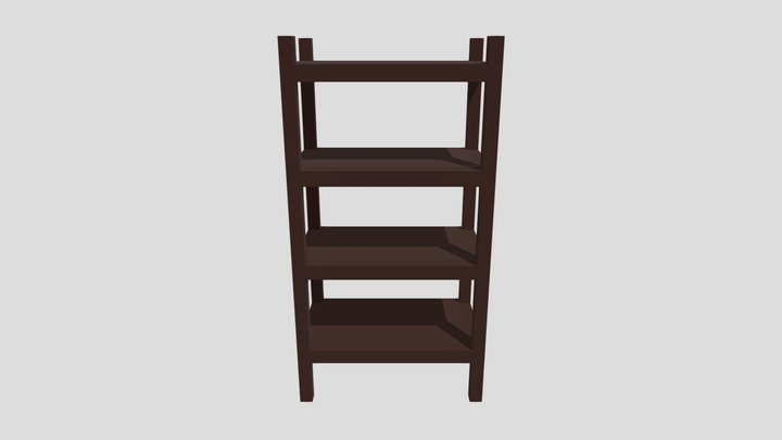 Game Ready Low Poly 4-Tier Wooden Shelf