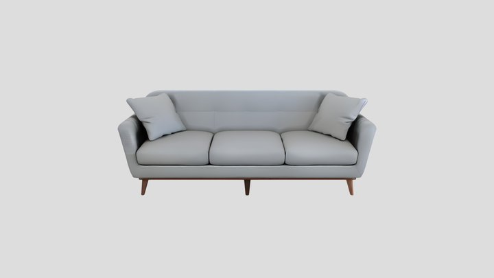 A gray three-seat sofa 3D Model