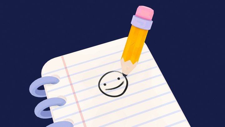 Cartoon Notebook & Pencil 3D Model