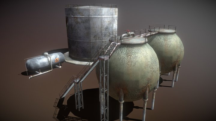 Large Industrial Storage Tanks 3D Model