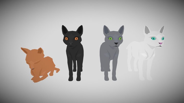 Flat World - Cats - Rigged & Animated 3D Model