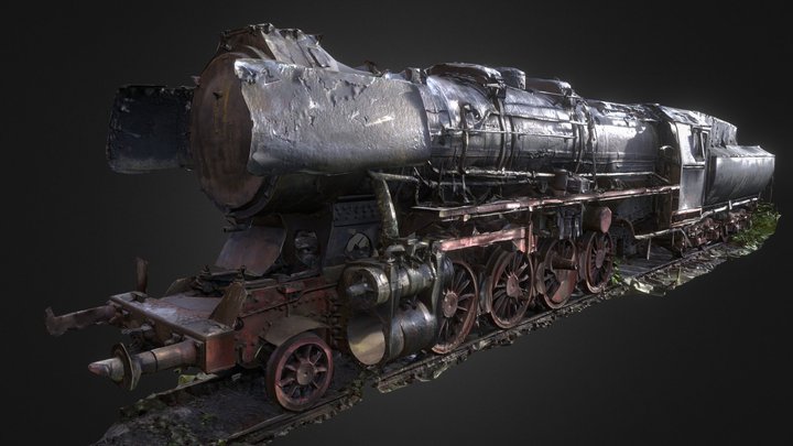 Abandoned Rusty Steam Locomotive 3D Model