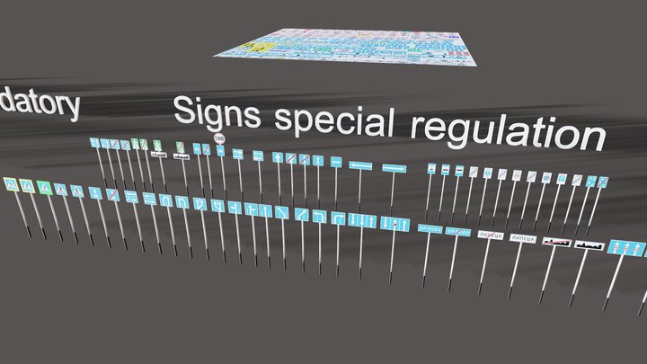 Road Signs FULL Set Low poly 3D Model