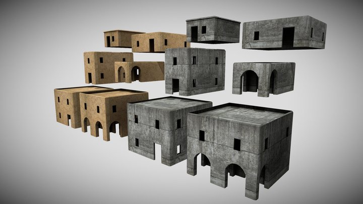 Desert Mud Concrete House Lowpoly