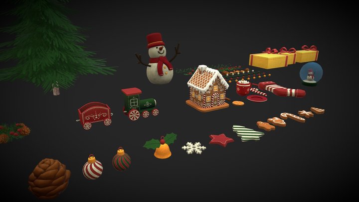 Stylized Christmas Decorations – Game Ready Pack 3D Model