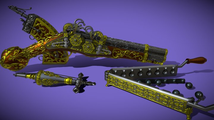 Elizabethan Quad Barreled Wheellock Pistol – Gratis 3D-model STL