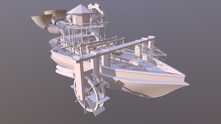 Steam-punk ship with robot 3D Model
