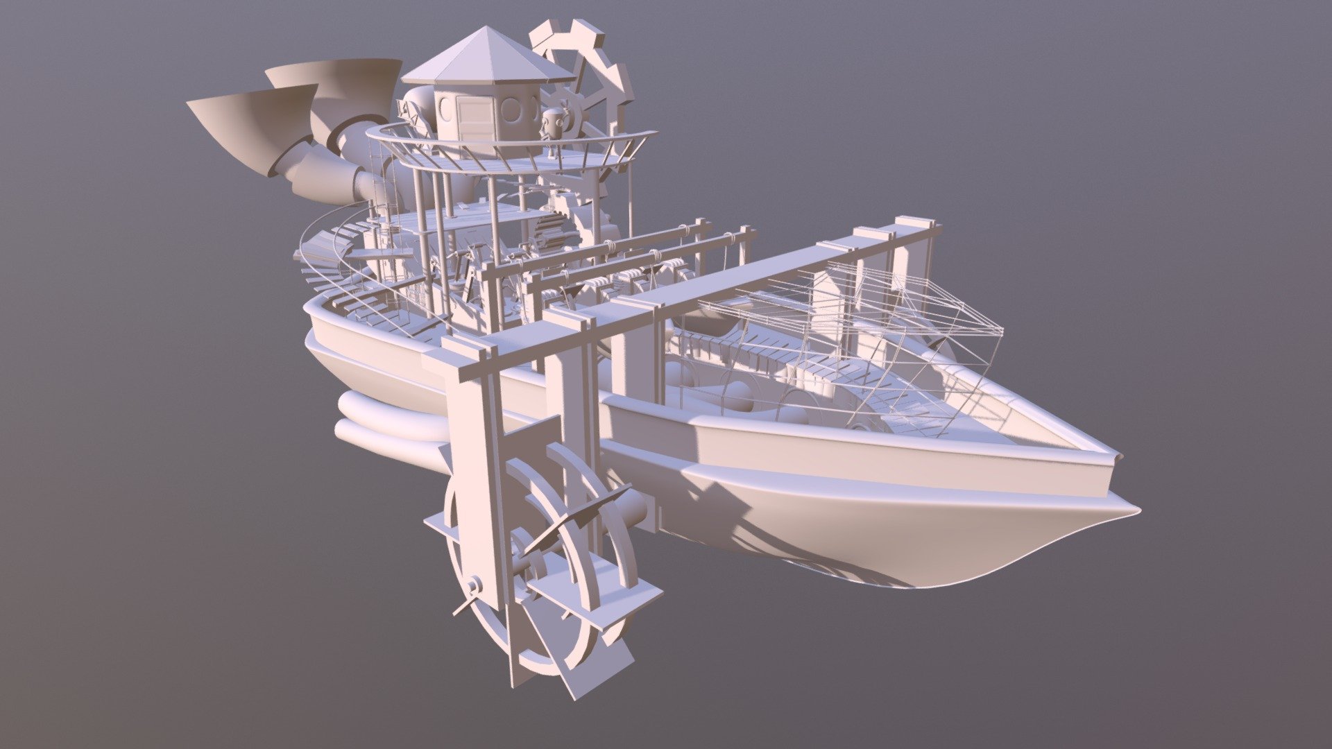 Steam-punk ship with robot