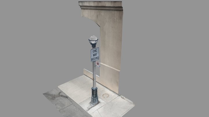 Street Lamp and wall and Traffic Sign 3D Model
