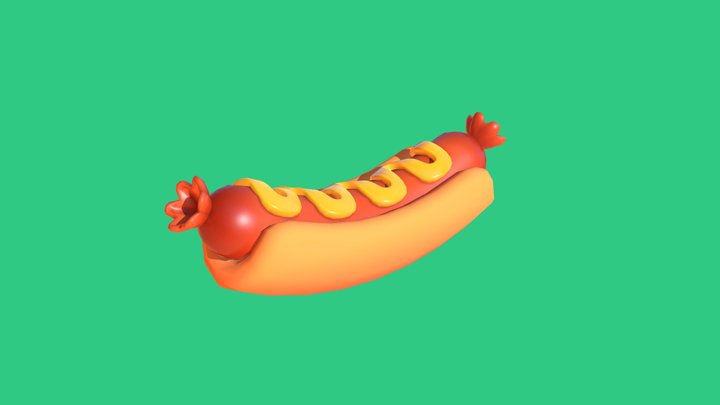 Stylized hotdog with mustard 3D Model
