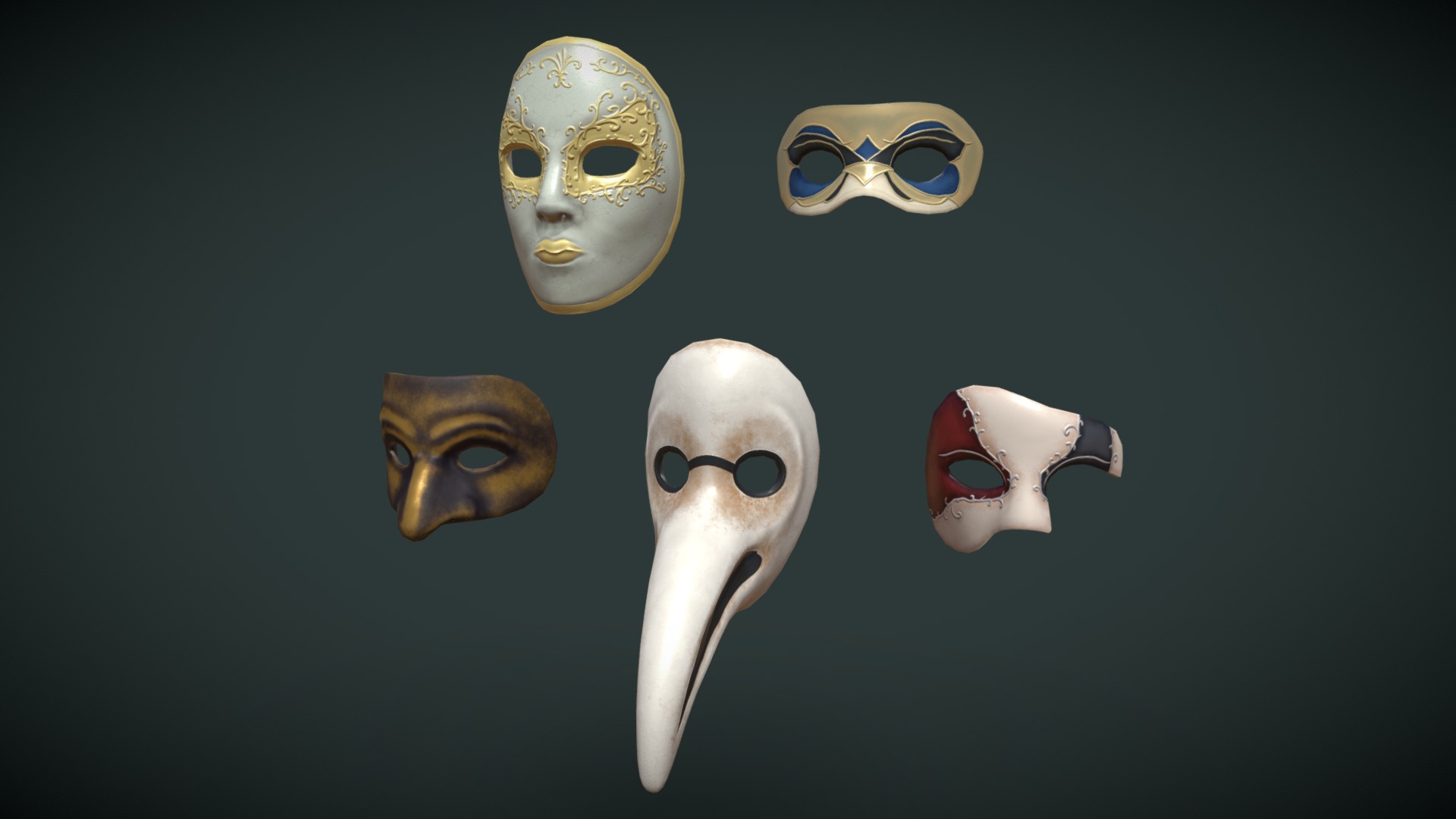 3D model Venetian Masks - This is a 3D model of the Venetian Masks. The 3D model is about a group of masks.