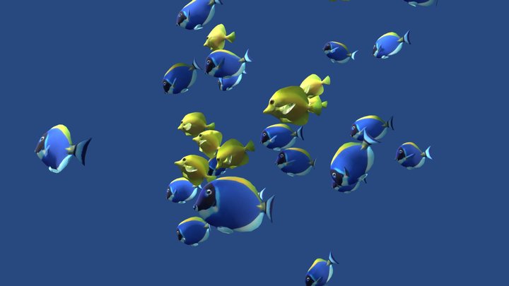 Schooling Fish Blue and Yellow Tangs 3D Model