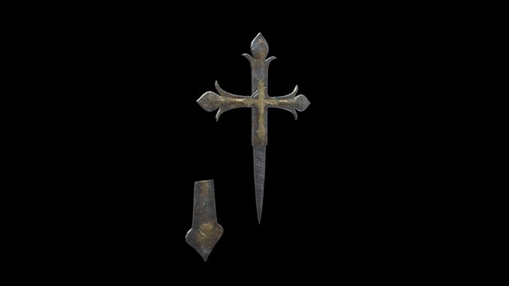 Metallic old hidden-blade cross 3D Model