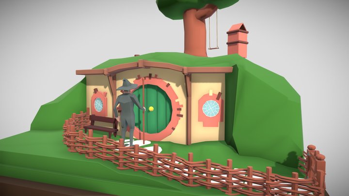 Simple Scene Hobbit Hole 3D Model
