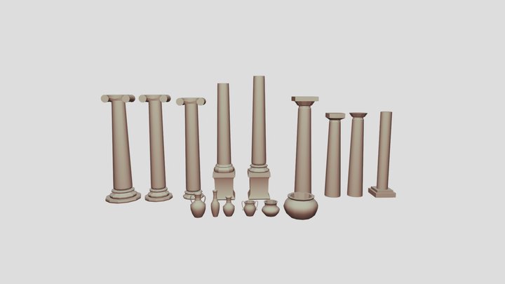 Greek columns and vases 3D Model