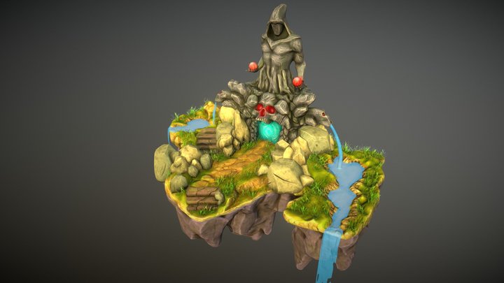 Fantasy hand painted flying island diorama 3D Model
