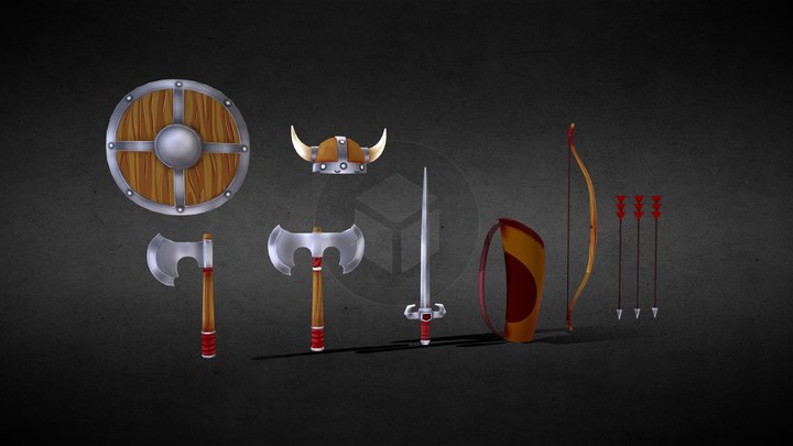 Hand painted Medieval Weapons 3D Model