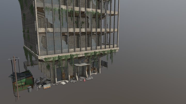 Post Apocalyptic Building with Props 3D Model