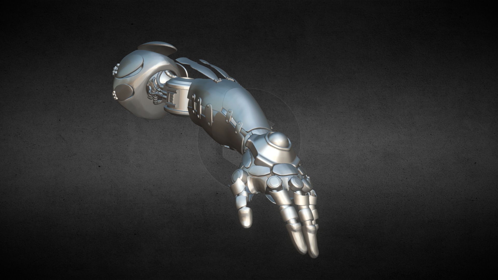 3D model Day 15 Robotic Arm #Sculptjanuary18 - This is a 3D model of the Day 15 Robotic Arm #Sculptjanuary18. The 3D model is about a silver robot with a black background.