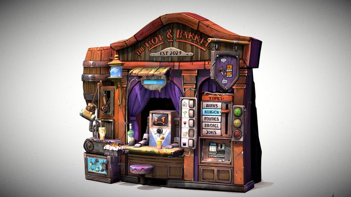Bot & Barrel Hand-Painted Stylized Model 3D Model
