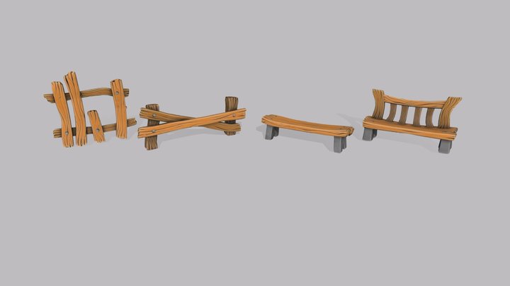 Benches and Fences 3D Model