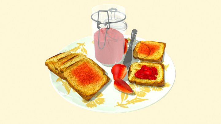Toast with strawberry jam 3D Model