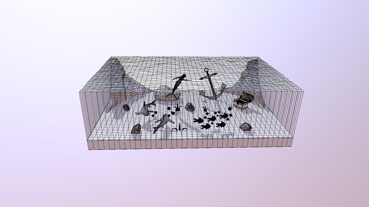 Underwater Scene and Character Wireframe 3D Model