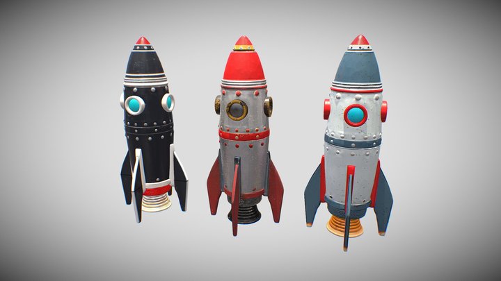 3 Stylized Cartoon Rocket - Game Asset 3D Model