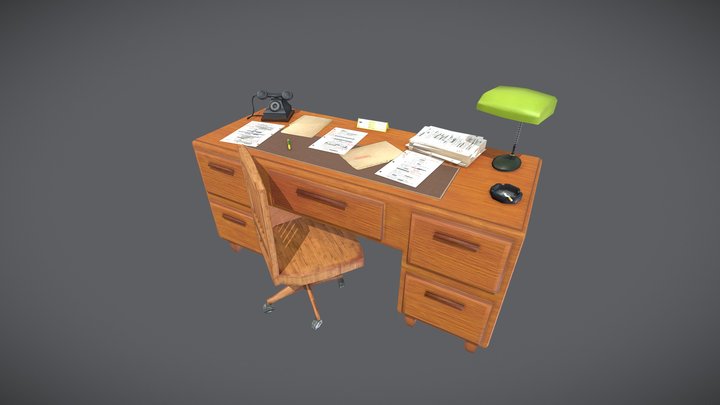 Low Poly Desk 3D Model