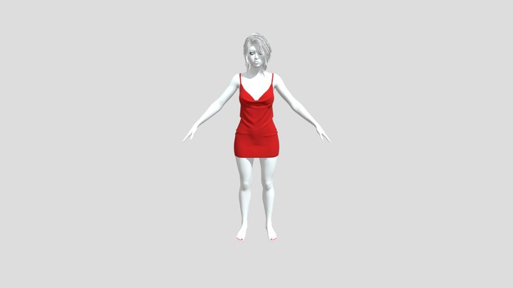 Realistic Beautiful Female Model in Red Dresses 3D Model