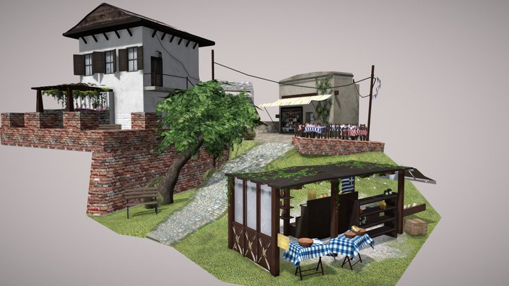 Low Poly Cityscene - Makrinitsa 3D Model