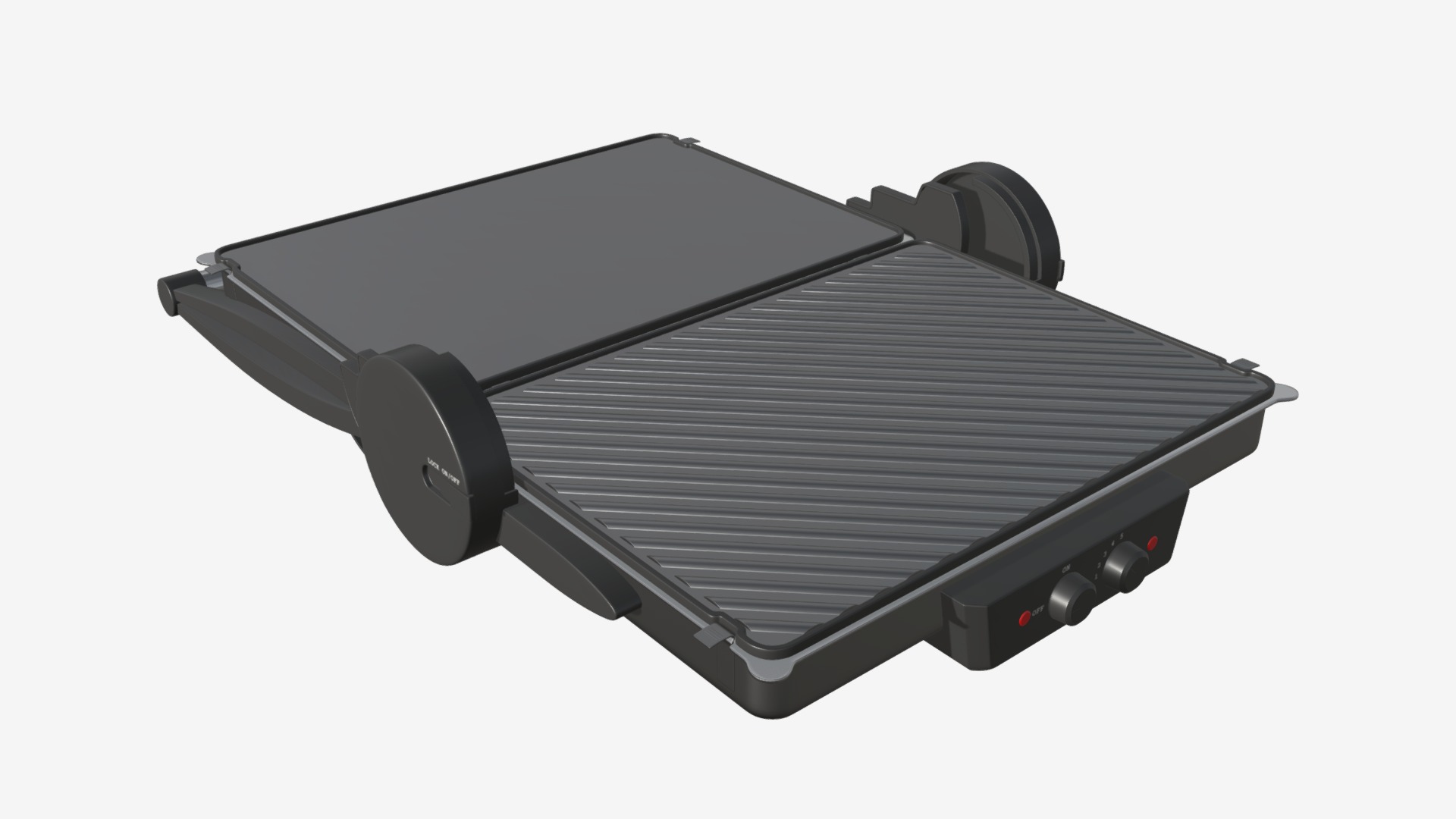 3D model grill opened - This is a 3D model of the grill opened. The 3D model is about a black rectangular object with a black handle.