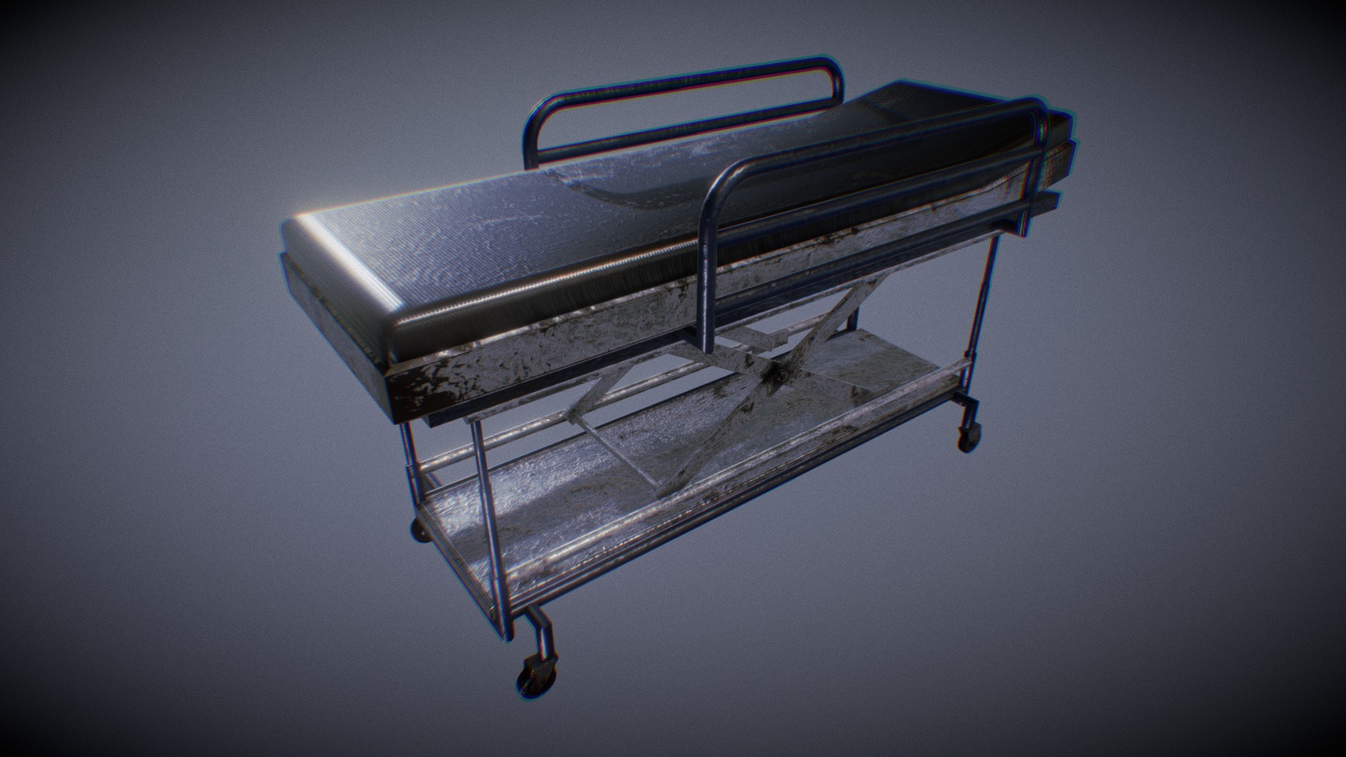 3D model Stretcher (Abandoned) - This is a 3D model of the Stretcher (Abandoned). The 3D model is about a metal shopping cart.