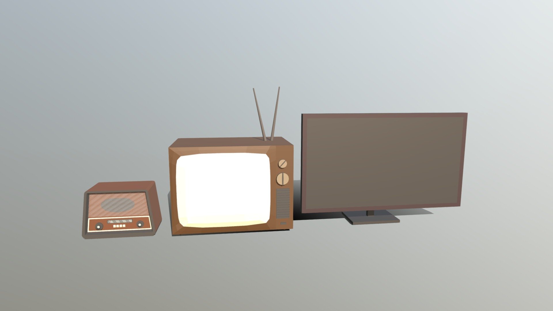 Low Poly Cartoon Modern TV-Retro TV- Retro Radio