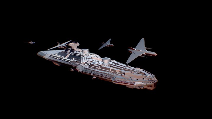 SpaceCruiser with Little SpaceFighter 3D Model